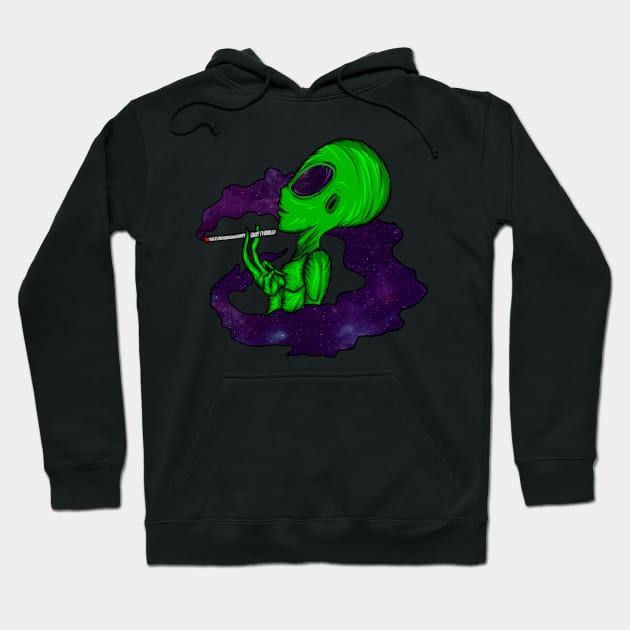 smoking alien Hoodie by Amartwork